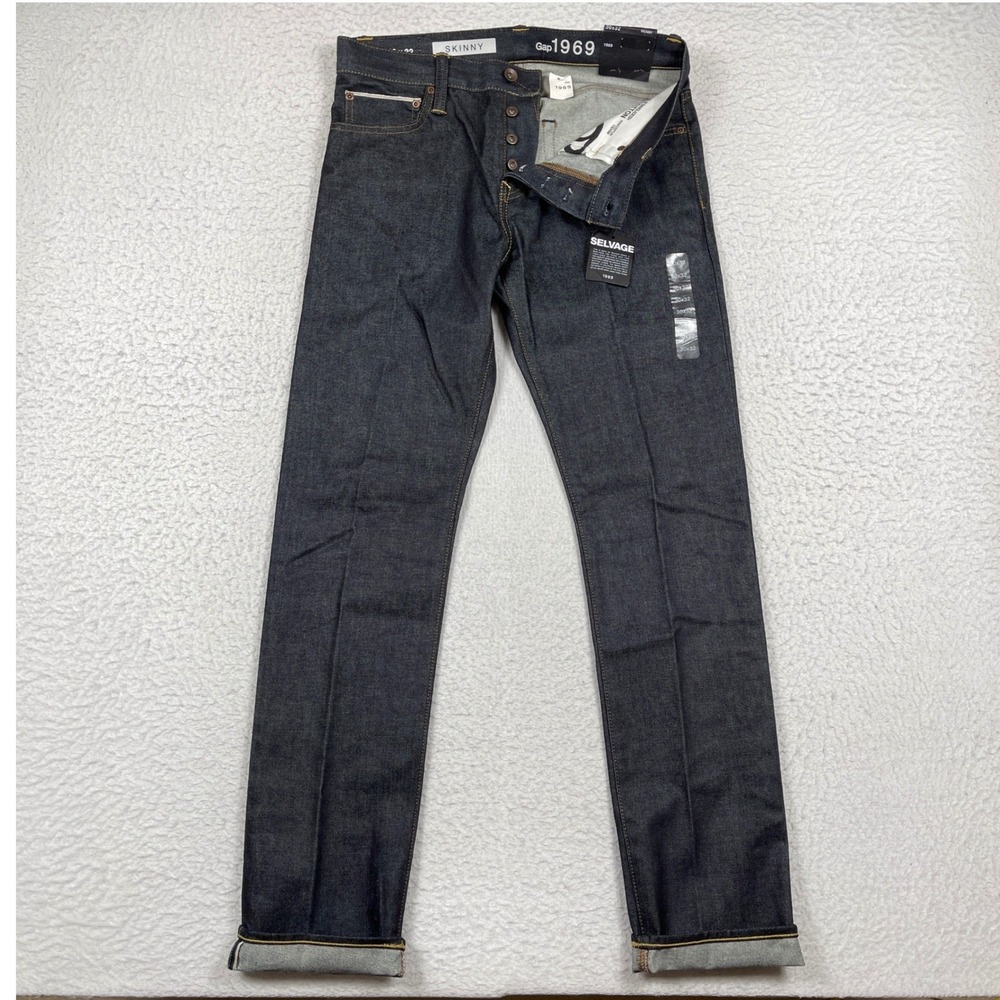 Gap Jeans Mens 30x32 Raw Indigo Skinny Fit 1969 Selvage Denim Premium Pants NEW